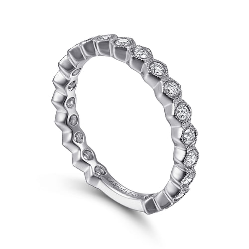 14K White Gold Hexagonal Station Stackable Diamond Ring