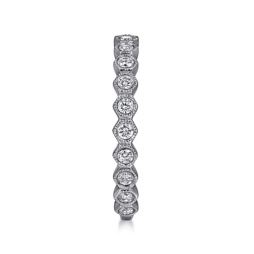 14K White Gold Hexagonal Station Stackable Diamond Ring