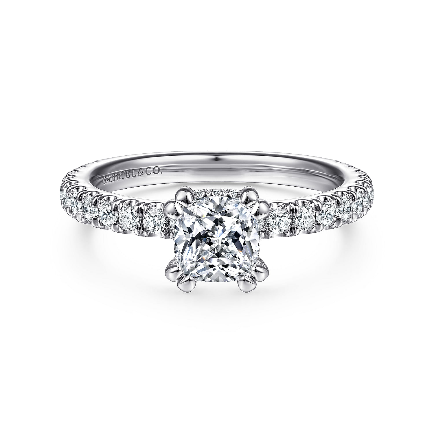Gabriel - 14K White Gold Hidden Halo Cushion Cut Diamond Engagement Ring