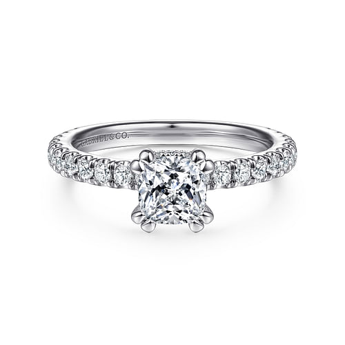 14K White Gold Hidden Halo Cushion Cut Diamond Engagement Ring