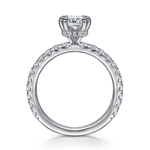 14K White Gold Hidden Halo Cushion Cut Diamond Engagement Ring