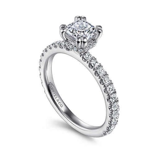 14K White Gold Hidden Halo Cushion Cut Diamond Engagement Ring