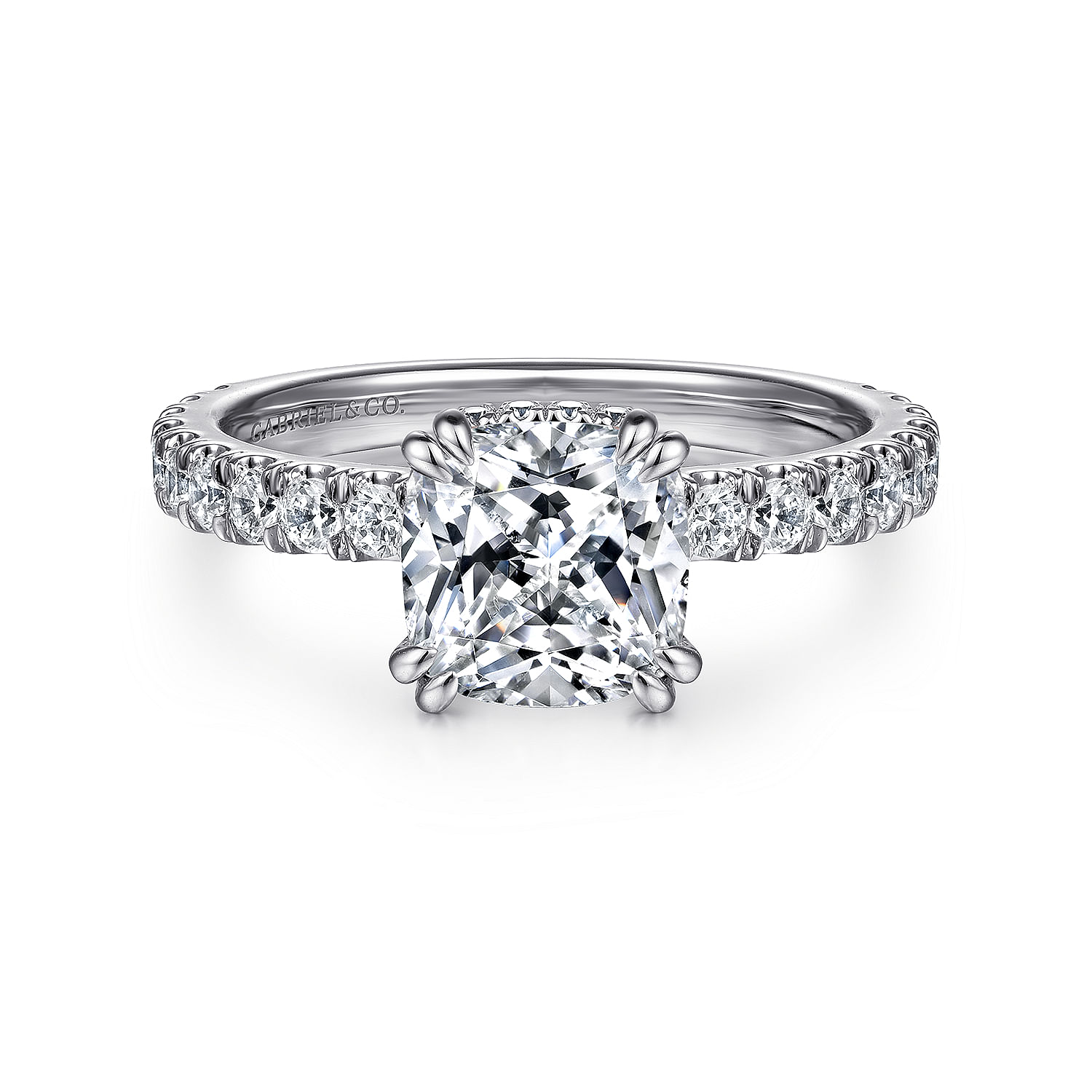 14K White Gold Hidden Halo Cushion Cut Diamond Engagement Ring