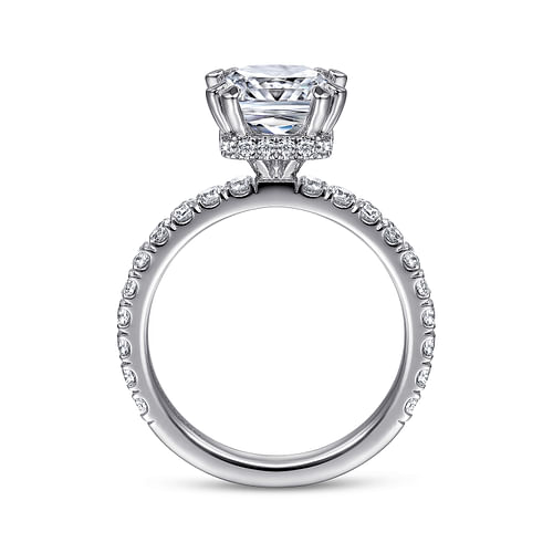 14K White Gold Hidden Halo Cushion Cut Diamond Engagement Ring