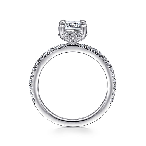 14K White Gold Hidden Halo Cushion Cut Diamond Engagement Ring