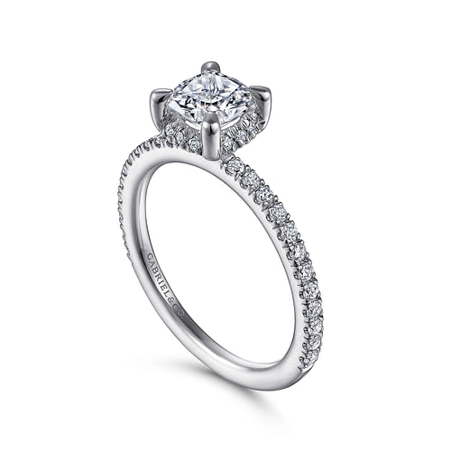 14K White Gold Hidden Halo Cushion Cut Diamond Engagement Ring