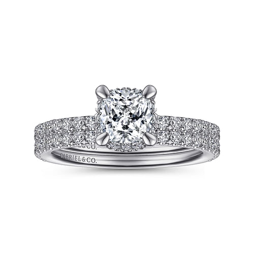 14K White Gold Hidden Halo Cushion Cut Diamond Engagement Ring