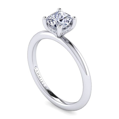 14K White Gold Hidden Halo Cushion Cut Diamond Engagement Ring