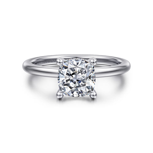 14K White Gold Hidden Halo Cushion Diamond Engagement Ring