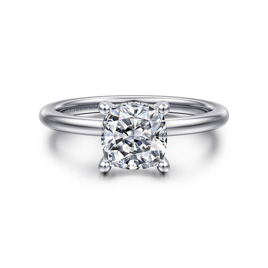 Gabriel - 14K White Gold Hidden Halo Cushion Diamond Engagement Ring