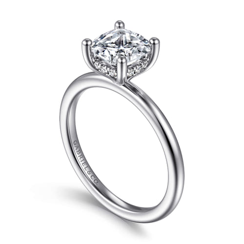 14K White Gold Hidden Halo Cushion Diamond Engagement Ring