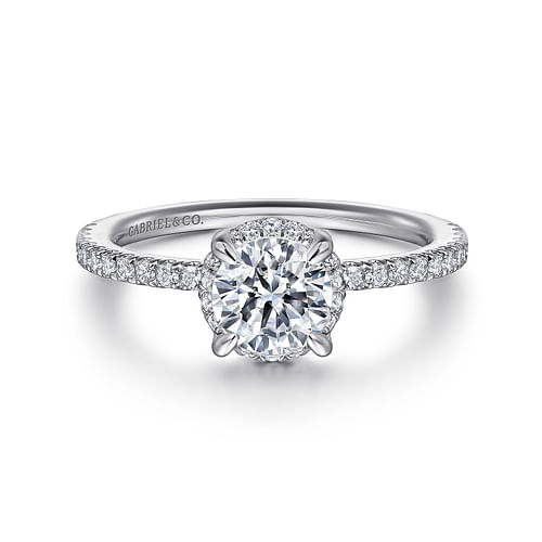 14K White Gold Hidden Halo Diamond Engagement Ring