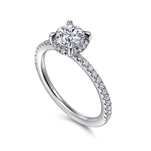 14K White Gold Hidden Halo Diamond Engagement Ring