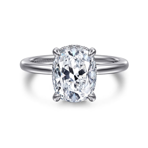 14K White Gold Hidden Halo Elongated Cushion Diamond Engagement Ring