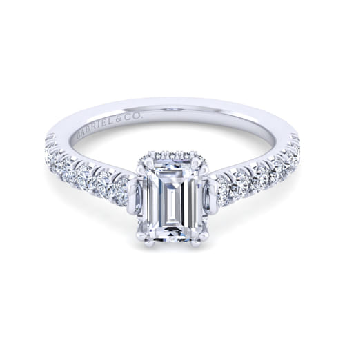 14K White Gold Hidden Halo Emerald Cut Diamond Engagement Ring
