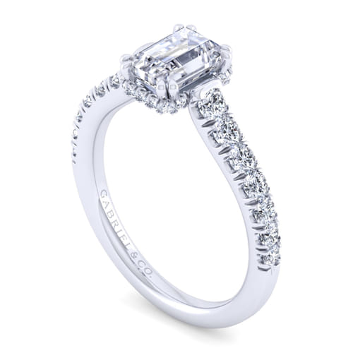 14K White Gold Hidden Halo Emerald Cut Diamond Engagement Ring