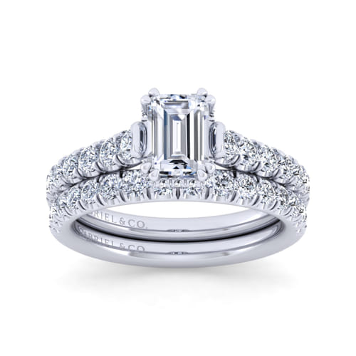 14K White Gold Hidden Halo Emerald Cut Diamond Engagement Ring