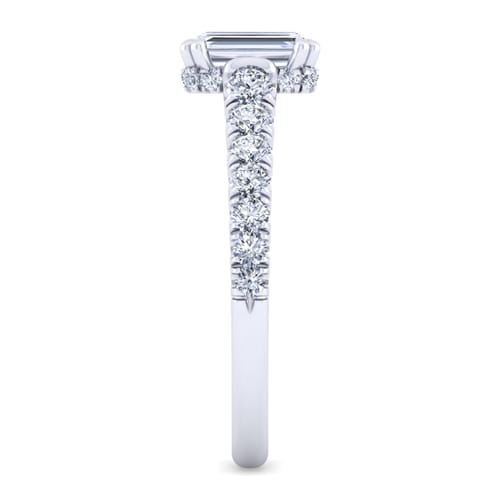 14K White Gold Hidden Halo Emerald Cut Diamond Engagement Ring