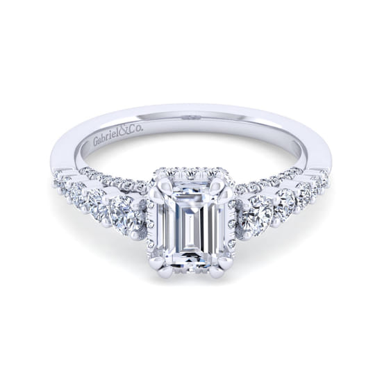 Gabriel - 14K White Gold Hidden Halo Emerald Cut Diamond Engagement Ring