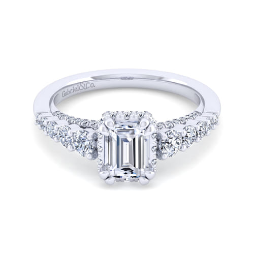 14K White Gold Hidden Halo Emerald Cut Diamond Engagement Ring 14K White Gold Hidden Halo Emerald Cut Diamond Engagement Ring