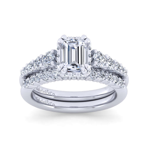14K White Gold Hidden Halo Emerald Cut Diamond Engagement Ring 14K White Gold Hidden Halo Emerald Cut Diamond Engagement Ring