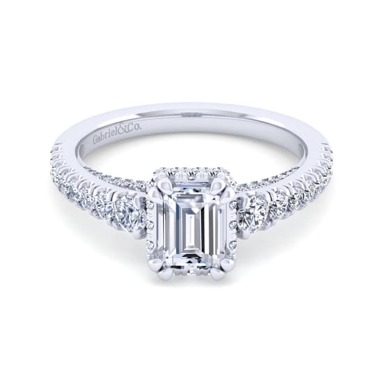 Gabriel - 14K White Gold Hidden Halo Emerald Cut Diamond Engagement Ring