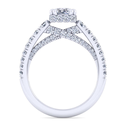 14K White Gold Hidden Halo Emerald Cut Diamond Engagement Ring
