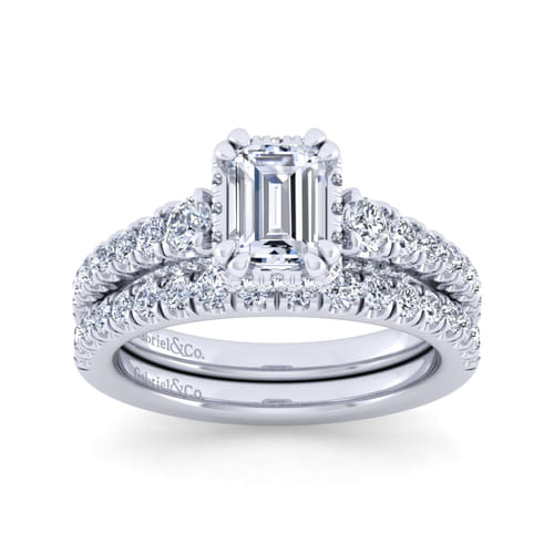 14K White Gold Hidden Halo Emerald Cut Diamond Engagement Ring