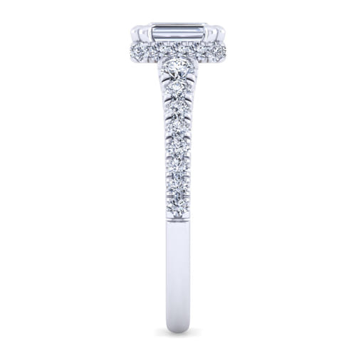 14K White Gold Hidden Halo Emerald Cut Diamond Engagement Ring