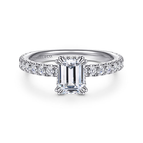 14K White Gold Hidden Halo Emerald Cut Diamond Engagement Ring