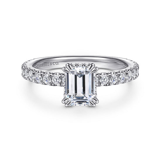 Gabriel - 14K White Gold Hidden Halo Emerald Cut Diamond Engagement Ring