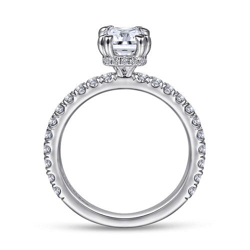 14K White Gold Hidden Halo Emerald Cut Diamond Engagement Ring