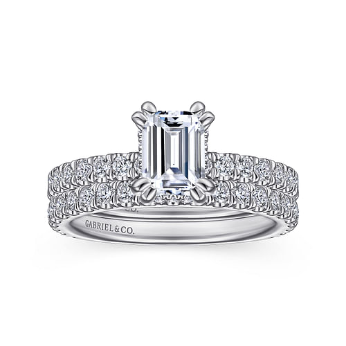 14K White Gold Hidden Halo Emerald Cut Diamond Engagement Ring