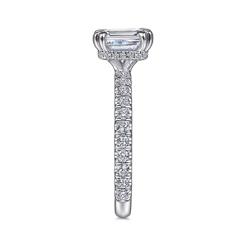 14K White Gold Hidden Halo Emerald Cut Diamond Engagement Ring