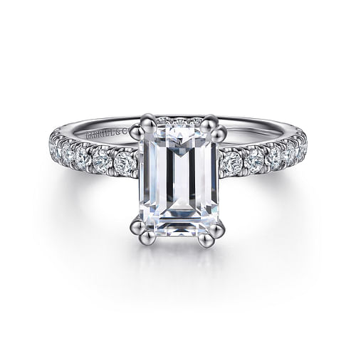 14K White Gold Hidden Halo Emerald Cut Diamond Engagement Ring