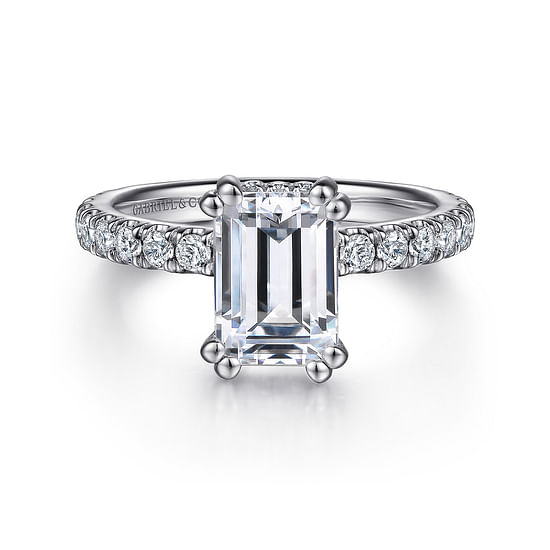 Gabriel - 14K White Gold Hidden Halo Emerald Cut Diamond Engagement Ring