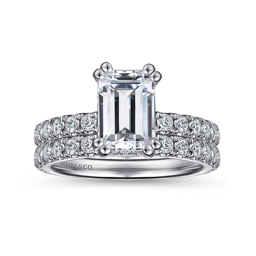 14K White Gold Hidden Halo Emerald Cut Diamond Engagement Ring