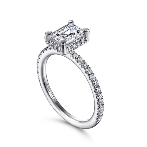 14K White Gold Hidden Halo Emerald Cut Diamond Engagement Ring