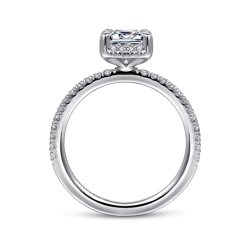 14K White Gold Hidden Halo Emerald Cut Diamond Engagement Ring