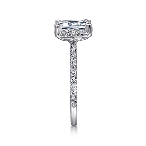 14K White Gold Hidden Halo Emerald Cut Diamond Engagement Ring