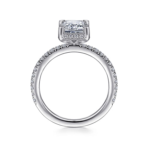 14K White Gold Hidden Halo Emerald Cut Diamond Engagement Ring