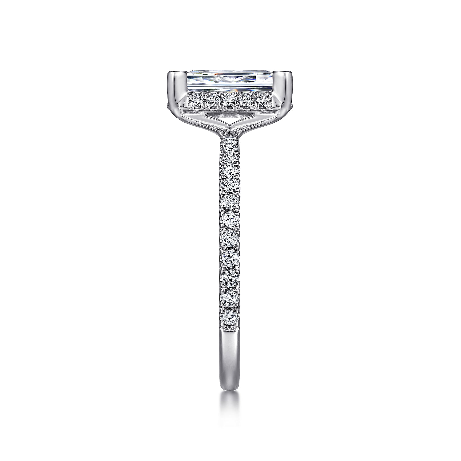 14K White Gold Hidden Halo Emerald Cut Diamond Engagement Ring