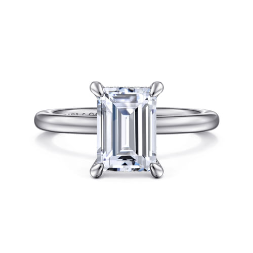 14K White Gold Hidden Halo Emerald Cut Diamond Engagement Ring