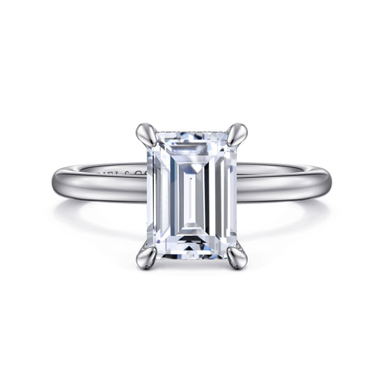 Gabriel - 14K White Gold Hidden Halo Emerald Cut Diamond Engagement Ring