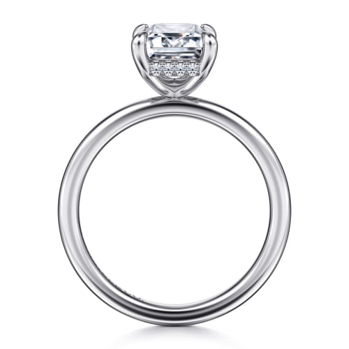 14K White Gold Hidden Halo Emerald Cut Diamond Engagement Ring