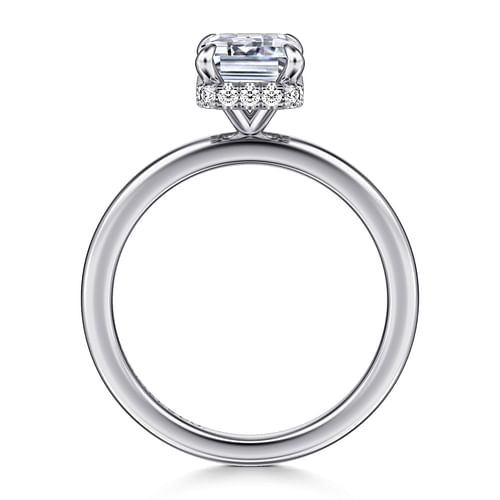 14K White Gold Hidden Halo Emerald Cut Diamond Engagement Ring