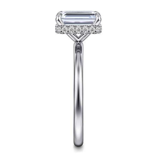 14K White Gold Hidden Halo Emerald Cut Diamond Engagement Ring