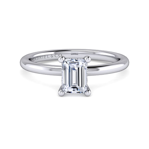 14K White Gold Hidden Halo Emerald Cut Diamond Engagement Ring