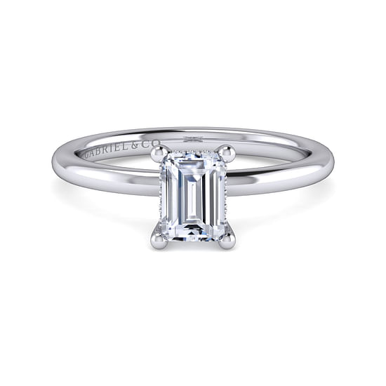 Gabriel - 14K White Gold Hidden Halo Emerald Cut Diamond Engagement Ring