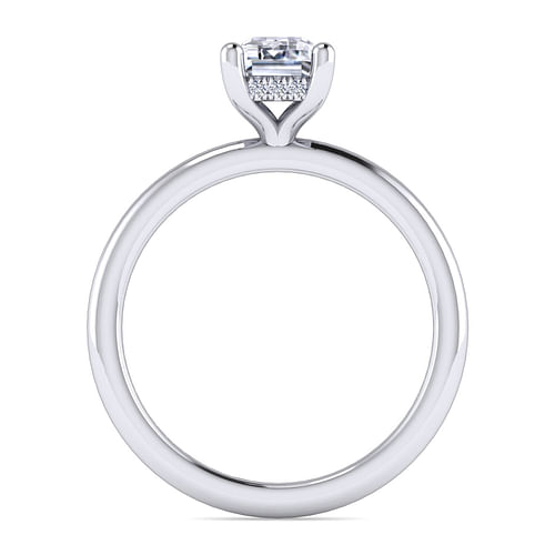 14K White Gold Hidden Halo Emerald Cut Diamond Engagement Ring